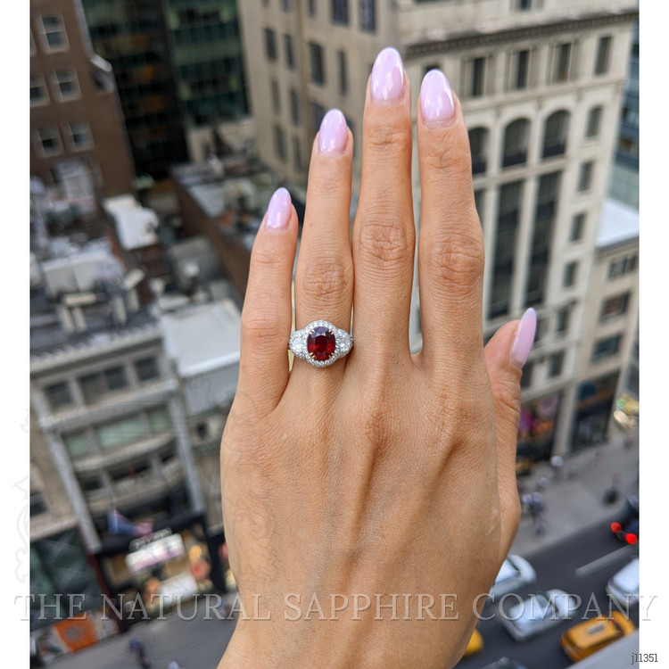 3.01 Ct. Ruby and Natural Diamond Three Stone Ring, 14K White & Yellow