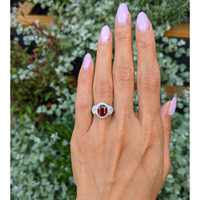 3.01 Ct. Ruby and Natural Diamond Three Stone Ring, 14K White & Yellow Life Style
