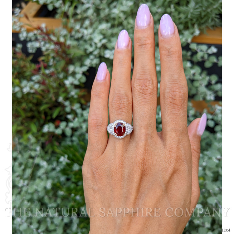 3.01 Ct. Ruby and Natural Diamond Three Stone Ring, 14K White & Yellow