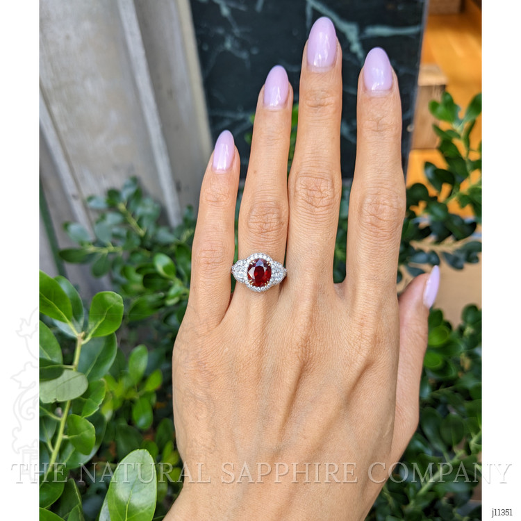 3.01 Ct. Ruby and Natural Diamond Three Stone Ring, 14K White & Yellow
