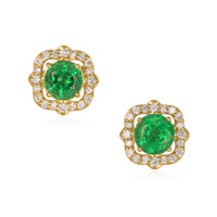 2.77 Ct.Tw. Emerald Natural Diamond Pave Earrings, 18K Yellow Gold Video