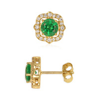 2.77 Ct.Tw. Emerald Natural Diamond Pave Earrings, 18K Yellow Gold Image