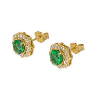 2.77 Ct.Tw. Emerald Natural Diamond Pave Earrings, 18K Yellow Gold Image