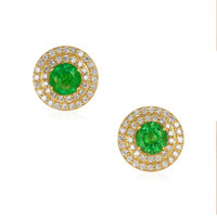 3.36 Ct.Tw. Emerald Natural Diamond Pave Earrings, 18K Yellow Gold Video