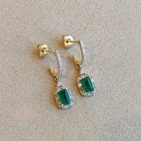 1.14 Ct.Tw. Emerald Natural Diamond Halo Earrings, 14K Yellow Gold Image