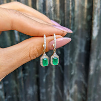 1.14 Ct.Tw. Emerald Natural Diamond Halo Earrings, 14K Yellow Gold Life Style