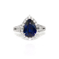 3.05 Ct. Blue Sapphire and Natural Diamond Pave Ring, 14K White Gold Video