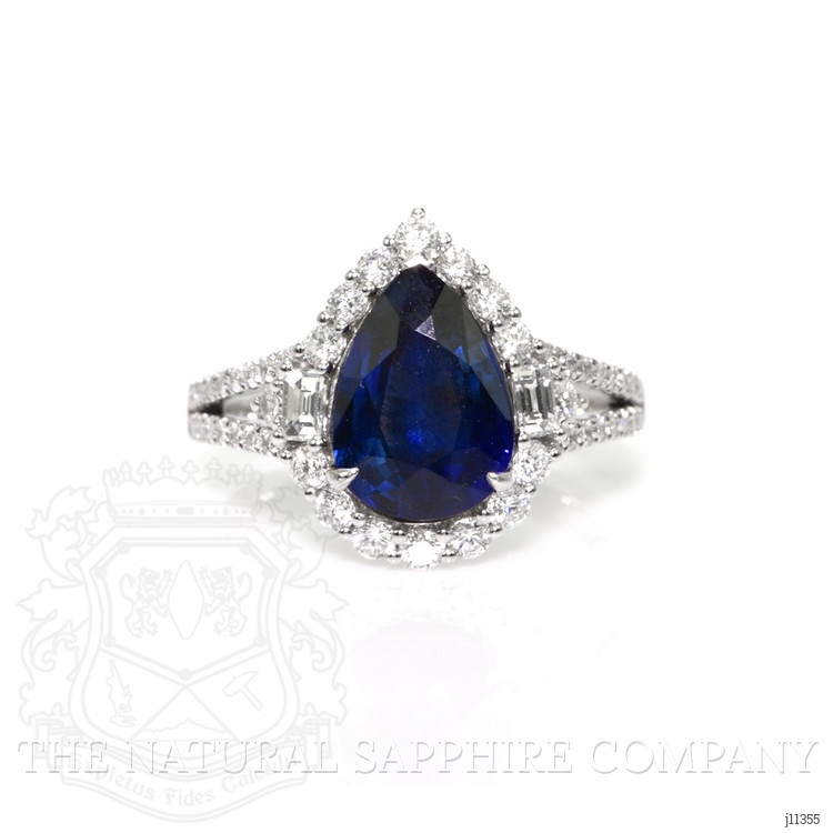 3.05 Ct. Blue Sapphire and Natural Diamond Pave Ring, 14K White Gold