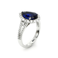 3.05 Ct. Blue Sapphire and Natural Diamond Pave Ring, 14K White Gold Image
