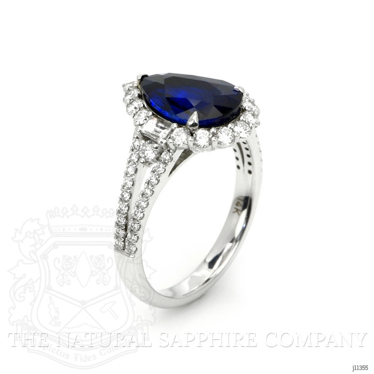 3.05 Ct. Blue Sapphire and Natural Diamond Pave Ring, 14K White Gold