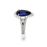 3.05 Ct. Blue Sapphire and Natural Diamond Pave Ring, 14K White Gold Image
