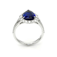 3.05 Ct. Blue Sapphire and Natural Diamond Pave Ring, 14K White Gold Image