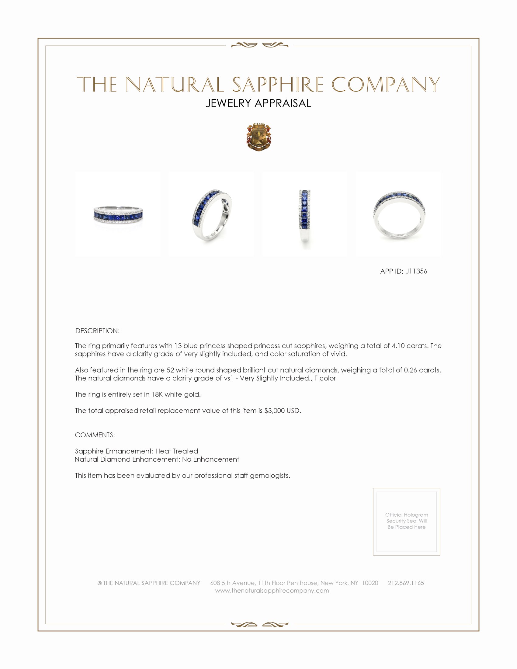 4.10 Ct. Blue Sapphire and Natural Diamond Pave Ring, 18K White Gold