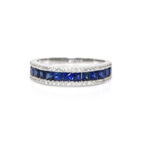 4.10 Ct. Blue Sapphire and Natural Diamond Pave Ring, 18K White Gold Video