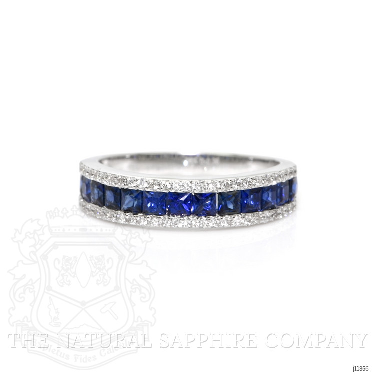 4.10 Ct. Blue Sapphire and Natural Diamond Pave Ring, 18K White Gold