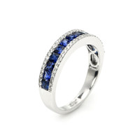 4.10 Ct. Blue Sapphire and Natural Diamond Pave Ring, 18K White Gold Image