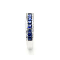 4.10 Ct. Blue Sapphire and Natural Diamond Pave Ring, 18K White Gold Image