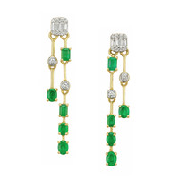 1.29 Ct.Tw. Emerald Natural Diamond Drops Earrings, 14K Yellow Gold Image