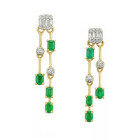 1.29 Ct.Tw. Emerald Natural Diamond Drops Earrings, 14K Yellow Gold Image