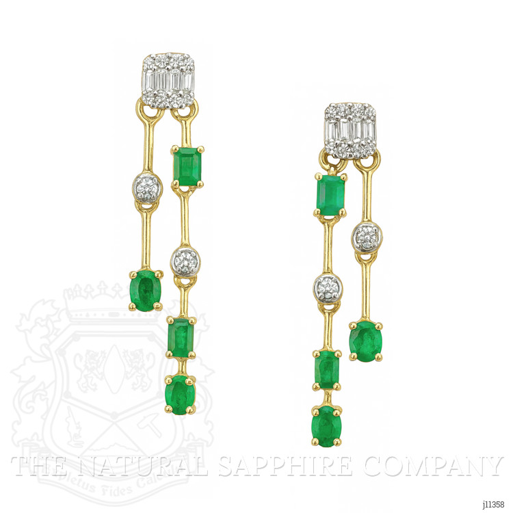 1.29 Ct.Tw. Emerald Natural Diamond Drops Earrings, 14K Yellow Gold