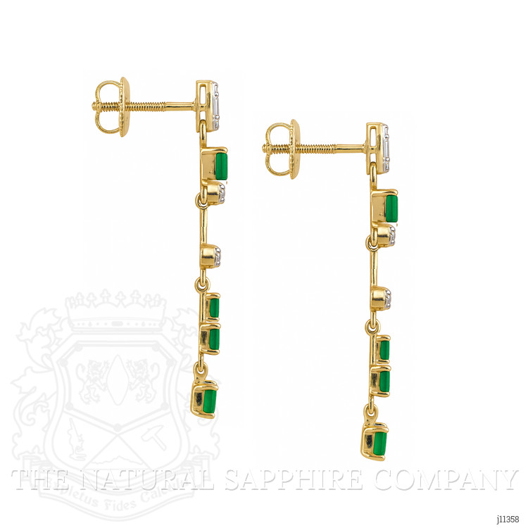 1.29 Ct.Tw. Emerald Natural Diamond Drops Earrings, 14K Yellow Gold