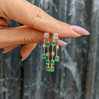 1.29 Ct.Tw. Emerald Natural Diamond Drops Earrings, 14K Yellow Gold Life Style