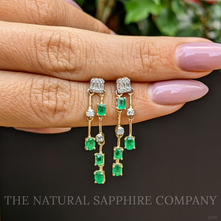 1.29 Ct.Tw. Emerald Natural Diamond Drops Earrings, 14K Yellow Gold