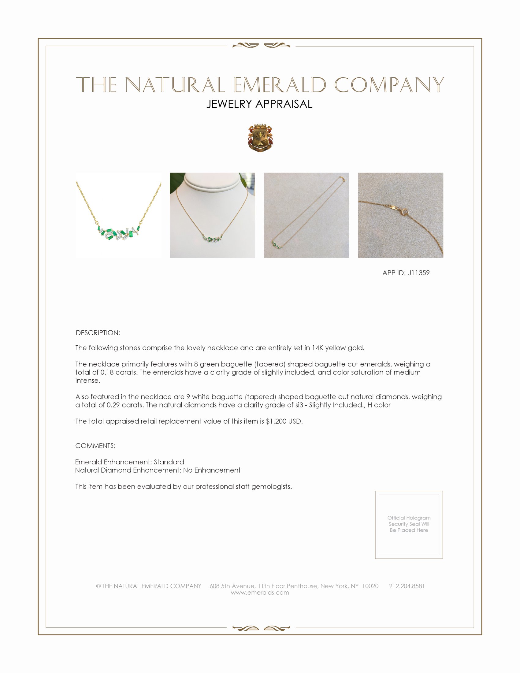 0.18 Ct. Emerald and Natural Diamond Accent Stones Necklace, 14K Yellow Gold