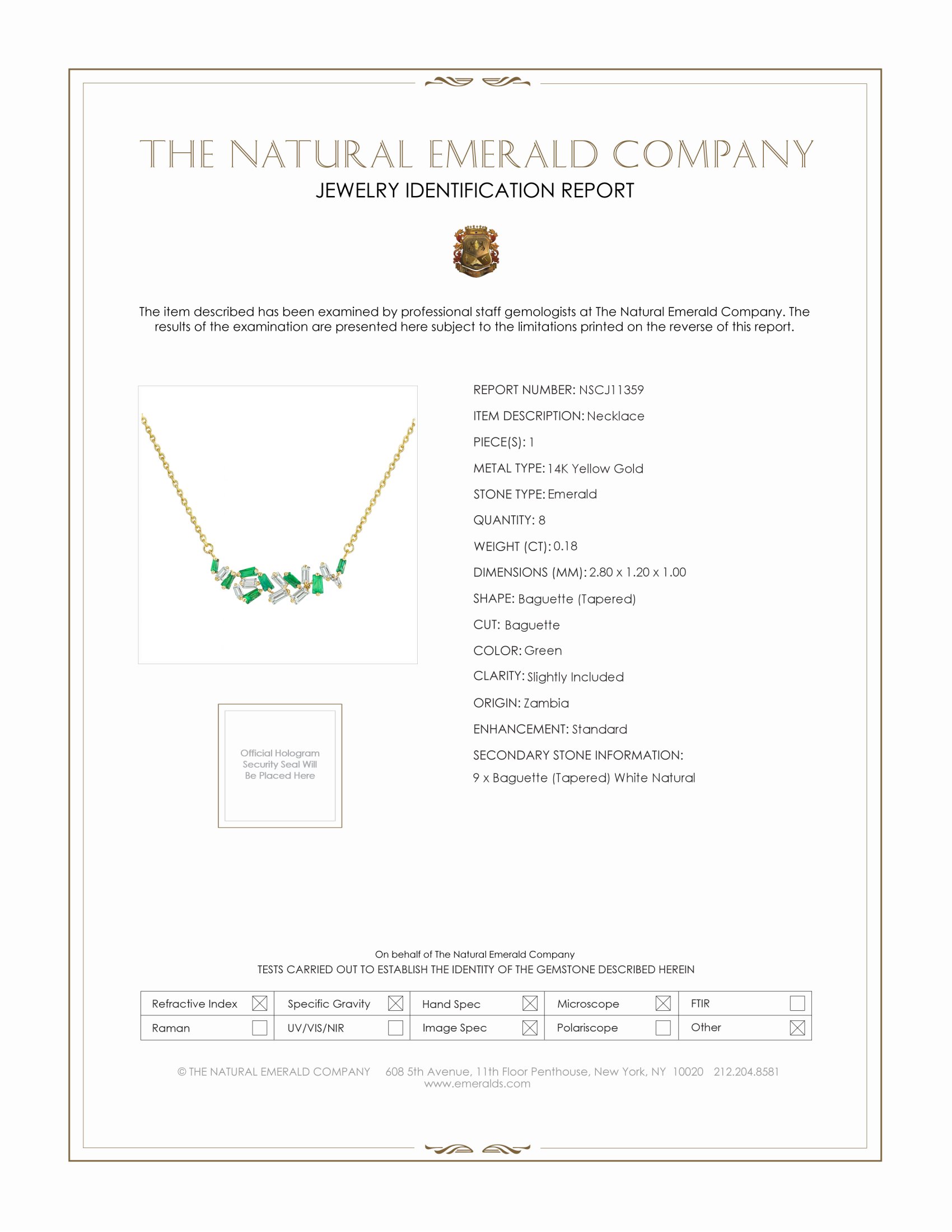 0.18 Ct. Emerald and Natural Diamond Accent Stones Necklace, 14K Yellow Gold