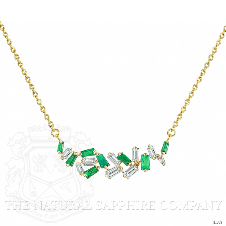0.18 Ct. Emerald Natural Diamond Accent Stones Necklace, 14K Yellow Gold
