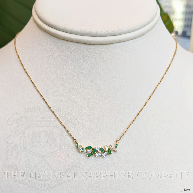 0.18 Ct. Emerald Natural Diamond Accent Stones Necklace, 14K Yellow Gold