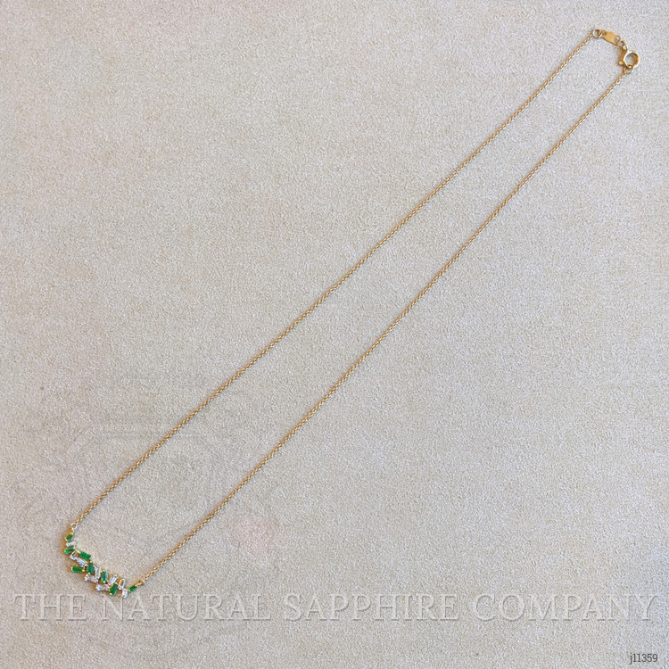 0.18 Ct. Emerald Natural Diamond Accent Stones Necklace, 14K Yellow Gold