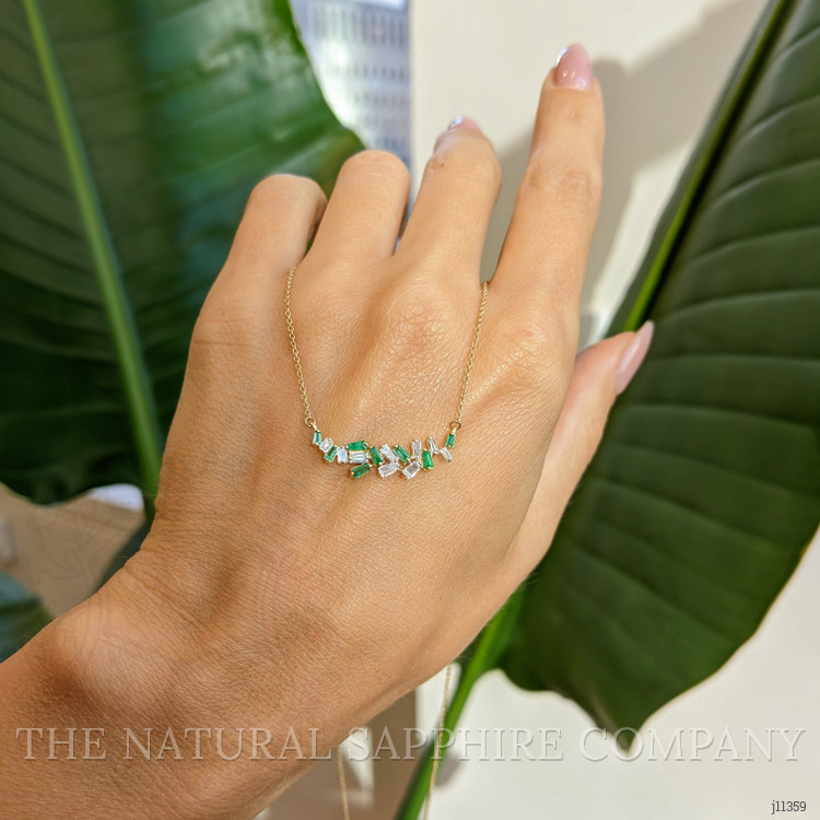 0.18 Ct. Emerald Natural Diamond Accent Stones Necklace, 14K Yellow Gold