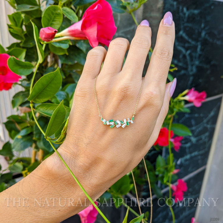 0.18 Ct. Emerald Natural Diamond Accent Stones Necklace, 14K Yellow Gold