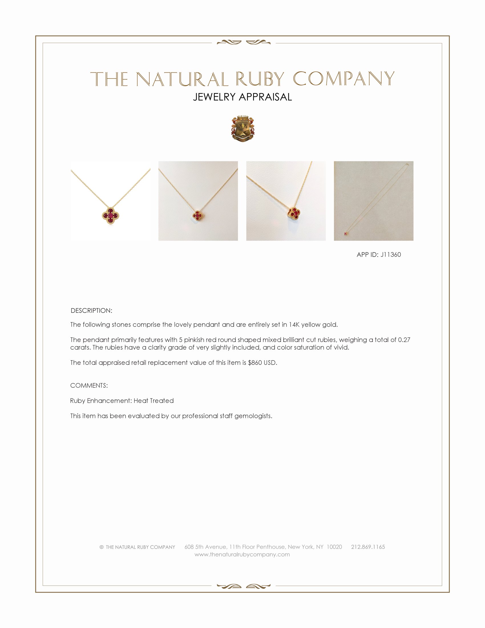 0.27 Ct. Pinkish Red Ruby Accent Stones Pendant, 14K Yellow Gold