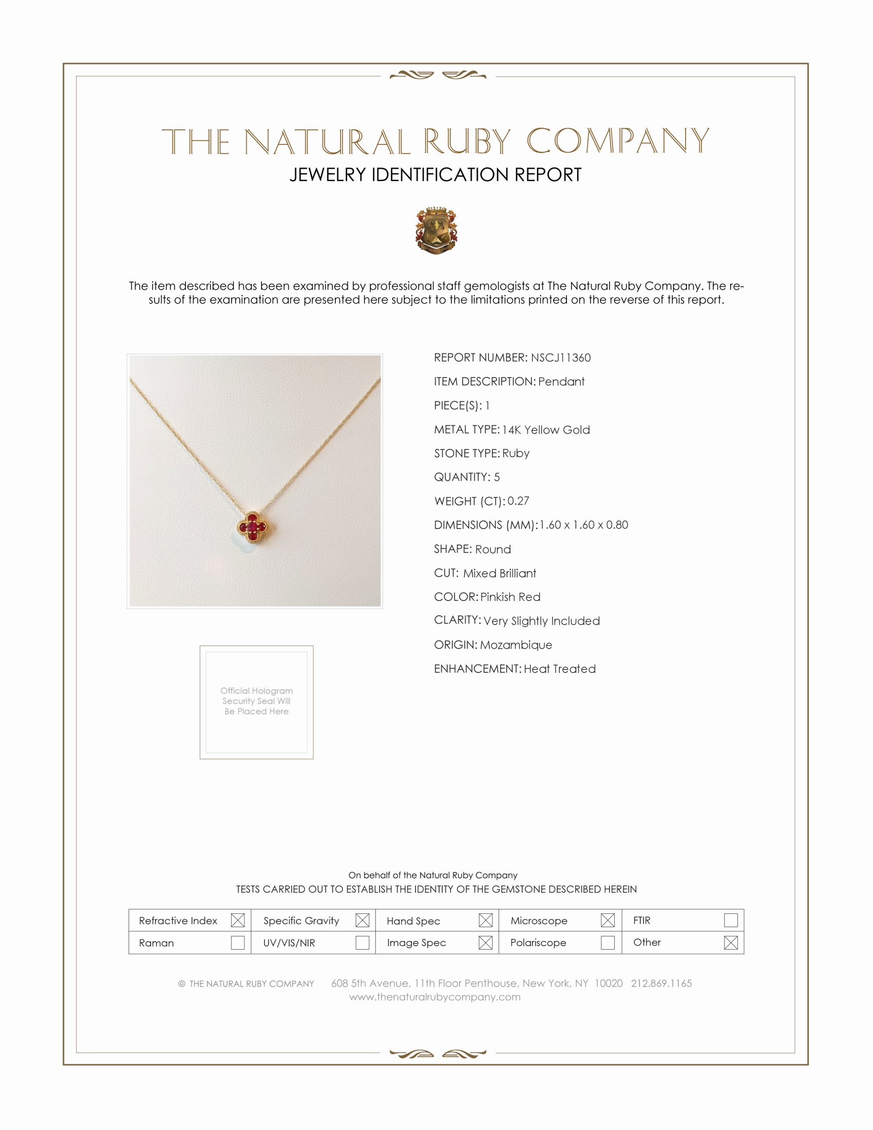 0.27 Ct. Ruby Accent Stones Pendant, 14K Yellow Gold