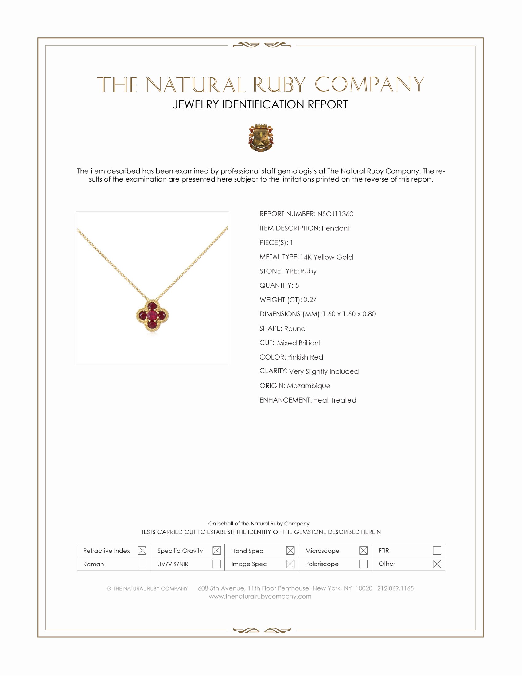 0.27 Ct. Pinkish Red Ruby Accent Stones Pendant, 14K Yellow Gold