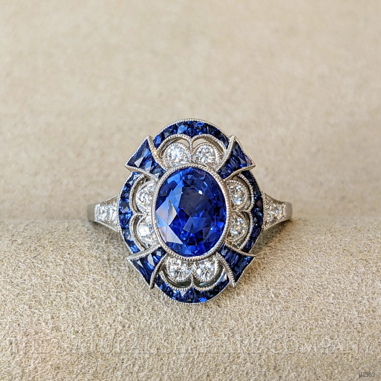 2.12 Ct. Blue Sapphire and Natural Diamond Pave Ring, Platinum 950