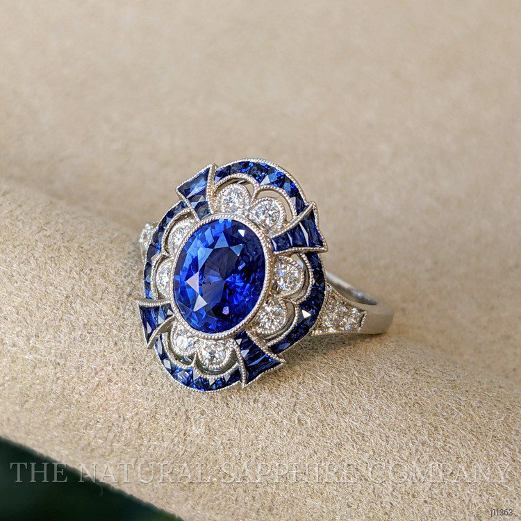 2.12 Ct. Blue Sapphire and Natural Diamond Pave Ring, Platinum 950