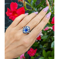 2.12 Ct. Blue Sapphire and Natural Diamond Pave Ring, Platinum 950 Life Style