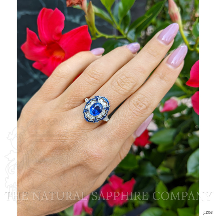 2.12 Ct. Blue Sapphire and Natural Diamond Pave Ring, Platinum 950