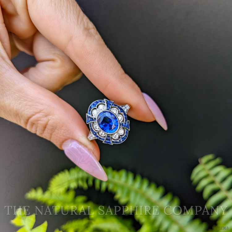 2.12 Ct. Blue Sapphire and Natural Diamond Pave Ring, Platinum 950