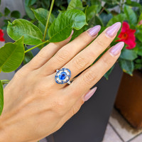 2.12 Ct. Blue Sapphire and Natural Diamond Pave Ring, Platinum 950 Life Style