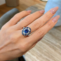 2.12 Ct. Blue Sapphire and Natural Diamond Pave Ring, Platinum 950 Life Style