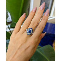 2.12 Ct. Blue Sapphire and Natural Diamond Pave Ring, Platinum 950 Life Style