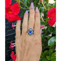 2.12 Ct. Blue Sapphire and Natural Diamond Pave Ring, Platinum 950 Life Style