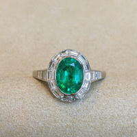 1.97 Ct. Emerald Natural Diamond Pave Ring, Platinum 950 Image