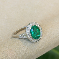 1.97 Ct. Emerald Natural Diamond Pave Ring, Platinum 950 Image