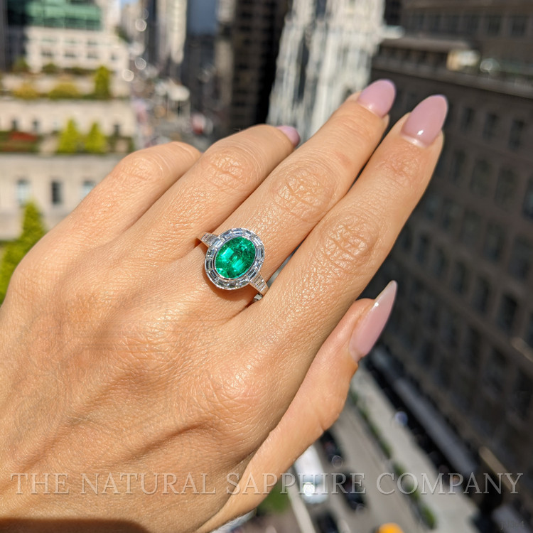 1.97 Ct. Emerald Natural Diamond Pave Ring, Platinum 950