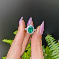 1.97 Ct. Emerald Natural Diamond Pave Ring, Platinum 950 Life Style